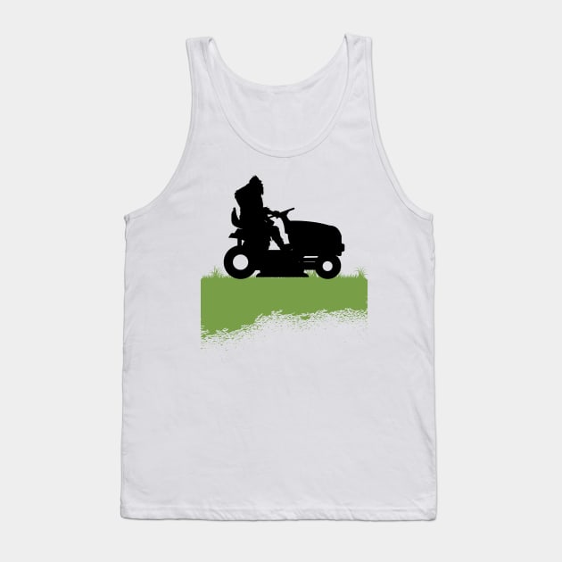 Bigfoot Riding Lawnmower Sasquatch Mowing The Lawn Grass Tank Top by Tesszero